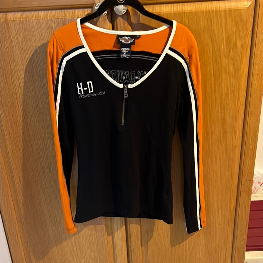 Harley-Davidson V-Neck Black and Orange Top